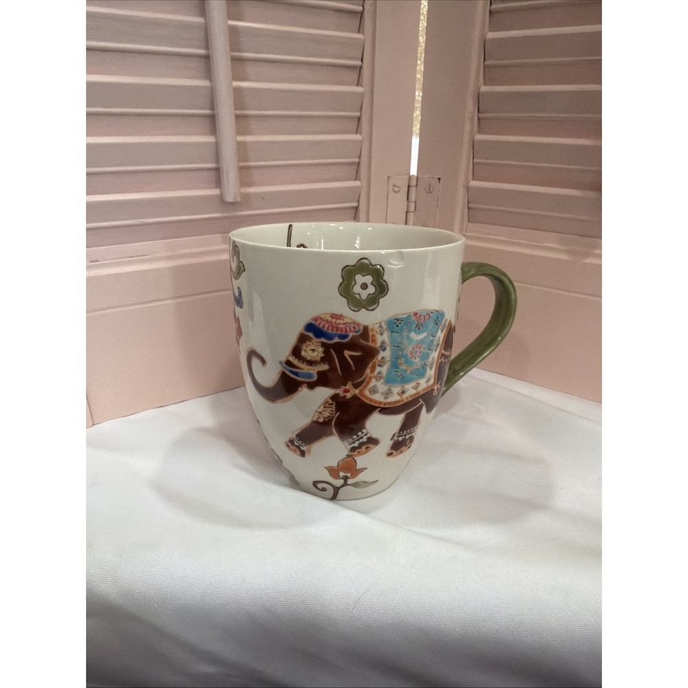 Dutch Wax Coastline Imports Mug Cup Elephant Floral Flower Decor Read
